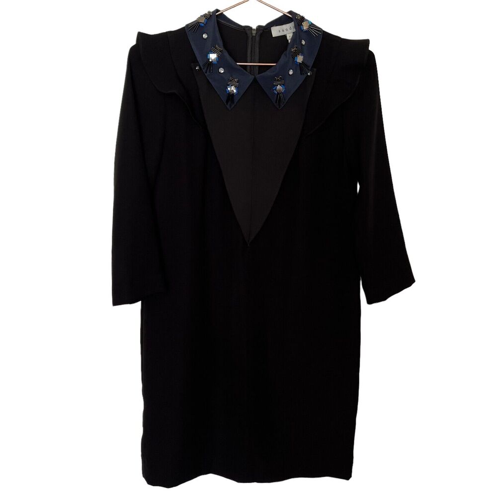 Sandro Women's Ornate Black Long Sleeve Silk Sandro Women's Black Midi Dress